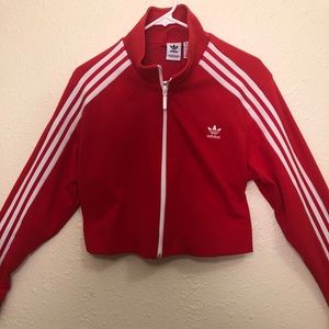 Adidas women’s crop zip up track suit red white